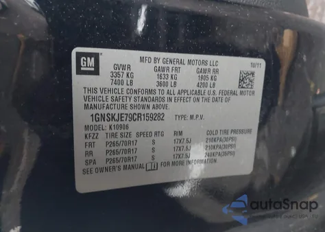 2012 Chevrolet Suburban 1500 Lt from USA, damaged, VIN 1GNSKJE79CR159282
